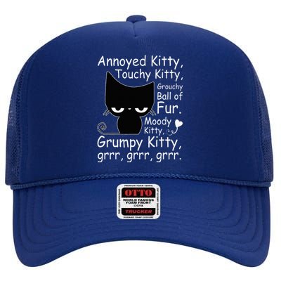 Angry Cat Kitten Lover Funny Attitude Fur Pet Owner High Crown Mesh Back Trucker Hat