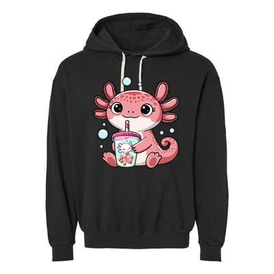 Axolotl Cute Kawaii Anime Boba Tea Garment-Dyed Fleece Hoodie