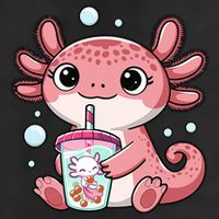 Axolotl Cute Kawaii Anime Boba Tea 7 Panel Mesh Trucker Snapback Hat