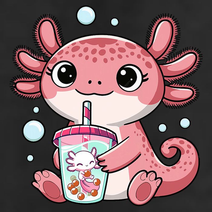 Axolotl Cute Kawaii Anime Boba Tea 7 Panel Mesh Trucker Snapback Hat