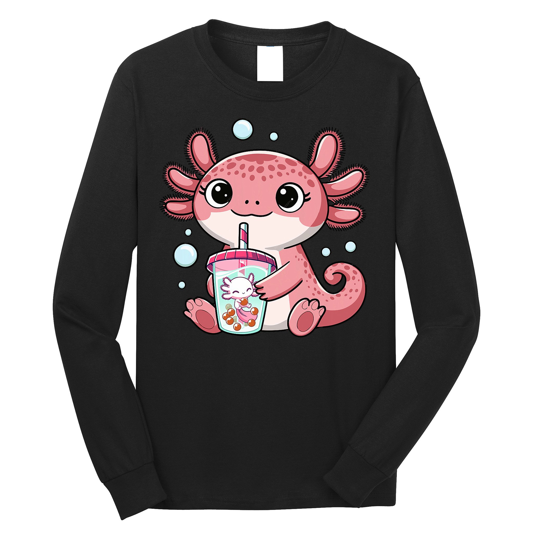 Axolotl Cute Kawaii Anime Boba Tea Long Sleeve Shirt