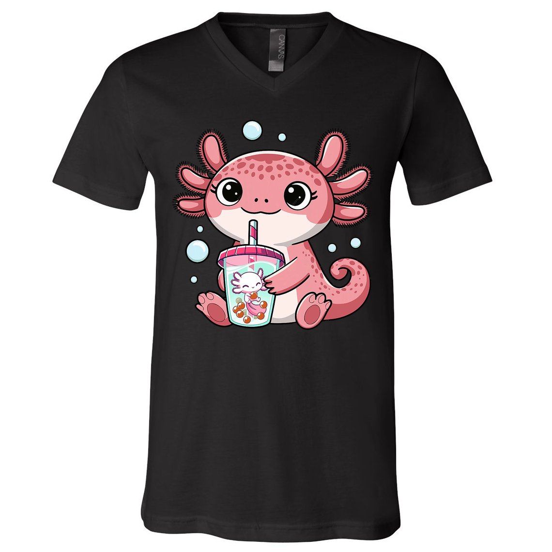 Axolotl Cute Kawaii Anime Boba Tea V-Neck T-Shirt