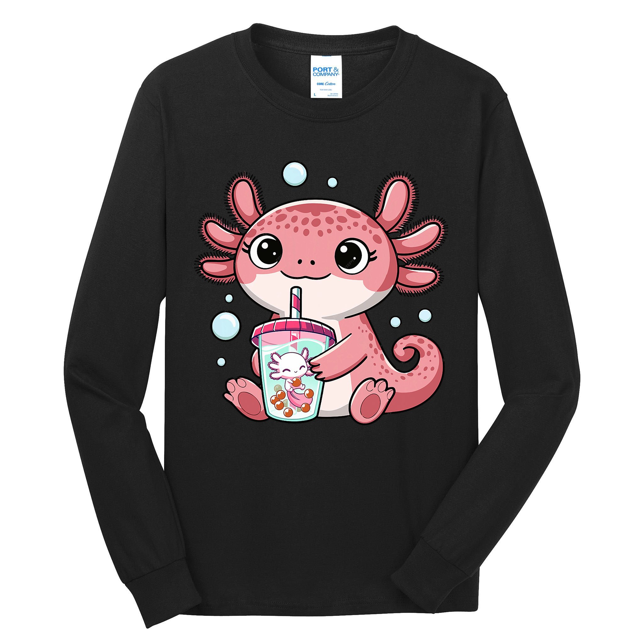 Axolotl Cute Kawaii Anime Boba Tea Tall Long Sleeve T-Shirt