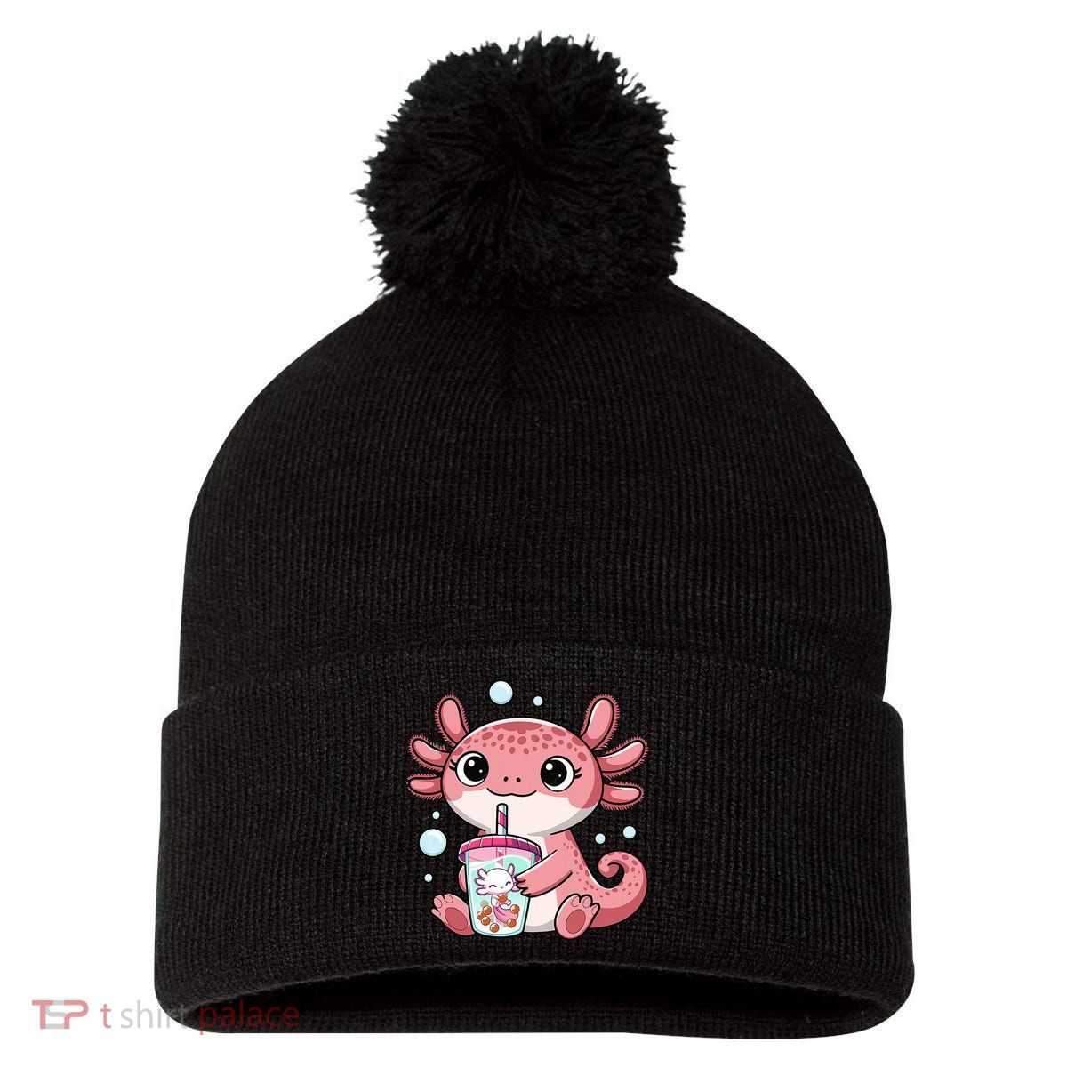 Axolotl Cute Kawaii Anime Boba Tea Pom Pom 12in Knit Beanie