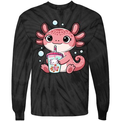 Axolotl Cute Kawaii Anime Boba Tea Tie-Dye Long Sleeve Shirt