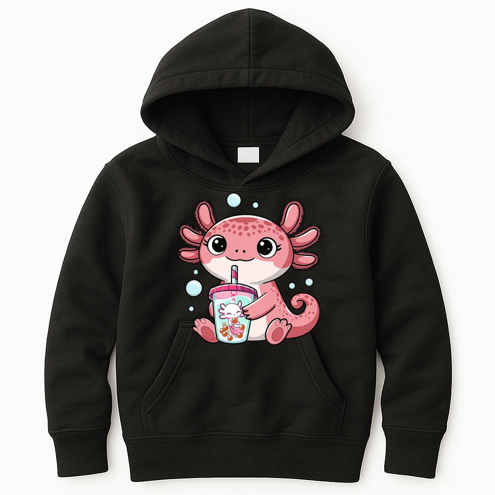 Axolotl Cute Kawaii Anime Boba Tea Kids Hoodie