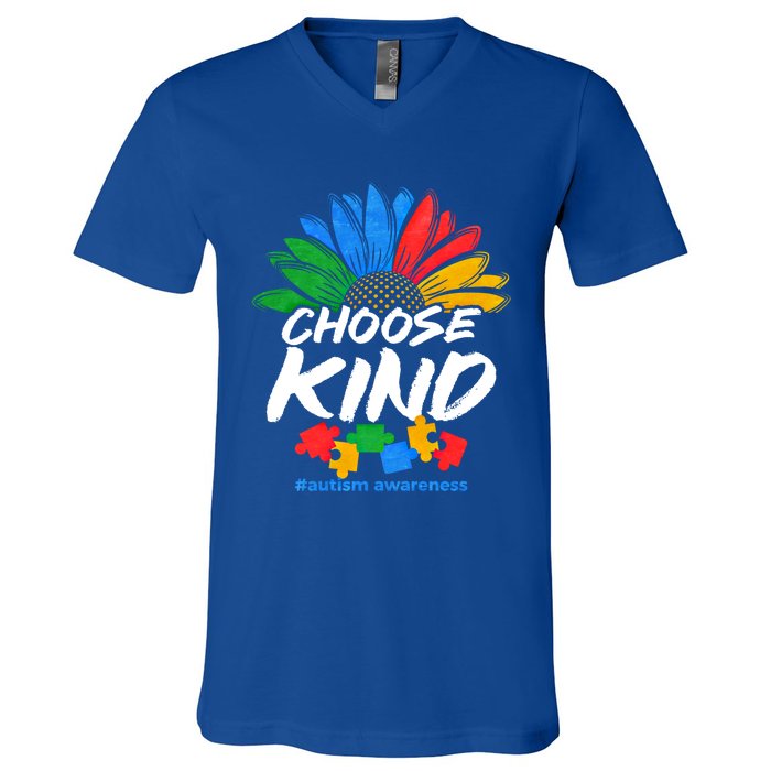 Autismn Choose Kind Autism Awareness Gift V-Neck T-Shirt