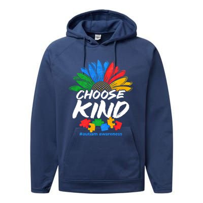 Autismn Choose Kind Autism Awareness Gift Performance Fleece Hoodie