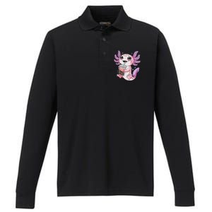 Axolotl Cute Kawaii Anime Boba Tea Performance Long Sleeve Polo