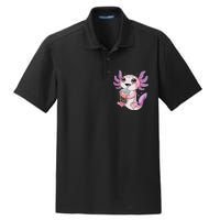 Axolotl Cute Kawaii Anime Boba Tea Dry Zone Grid Polo