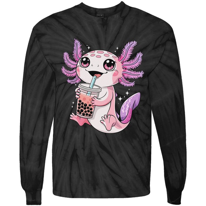 Axolotl Cute Kawaii Anime Boba Tea Tie-Dye Long Sleeve Shirt