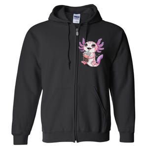 Axolotl Cute Kawaii Anime Boba Tea Full Zip Hoodie