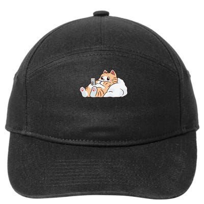Adorable Cat Kitty Lounging With Its Phone Scroll And Chill 7-Panel Snapback Hat