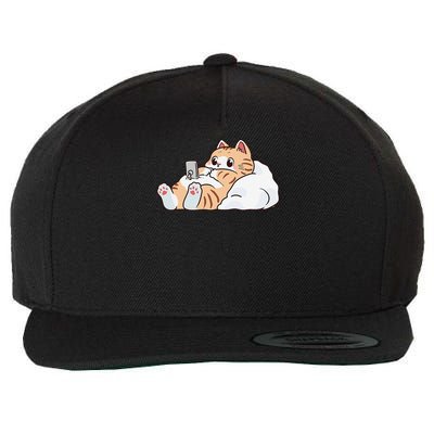Adorable Cat Kitty Lounging With Its Phone Scroll And Chill Wool Snapback Cap