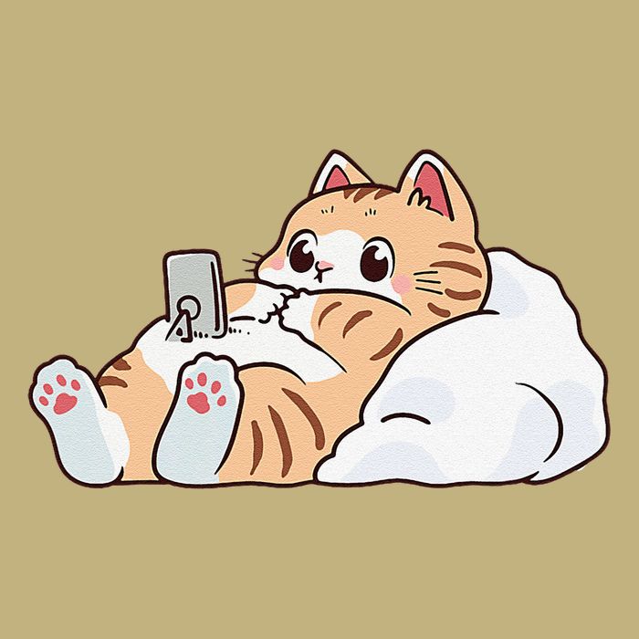 Adorable Cat Kitty Lounging With Its Phone Scroll And Chill Button