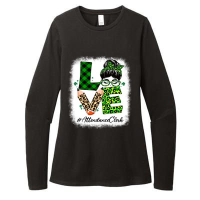 Attendance Clerk Love Bleached Messy Bun St Patricks Day Gift Womens CVC Long Sleeve Shirt