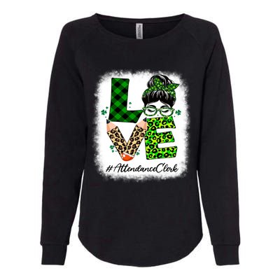 Attendance Clerk Love Bleached Messy Bun St Patricks Day Gift Womens California Wash Sweatshirt