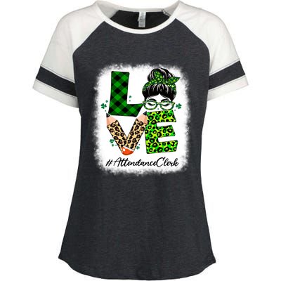 Attendance Clerk Love Bleached Messy Bun St Patricks Day Gift Enza Ladies Jersey Colorblock Tee