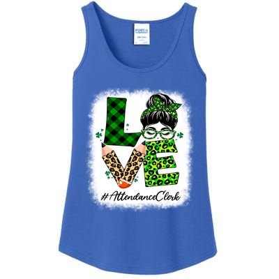 Attendance Clerk Love Bleached Messy Bun St Patricks Day Gift Ladies Essential Tank