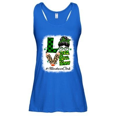 Attendance Clerk Love Bleached Messy Bun St Patricks Day Gift Ladies Essential Flowy Tank