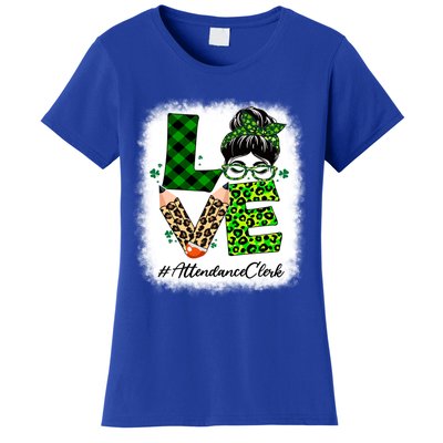 Attendance Clerk Love Bleached Messy Bun St Patricks Day Gift Women's T-Shirt