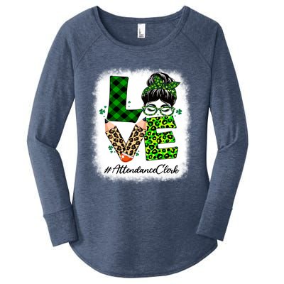 Attendance Clerk Love Bleached Messy Bun St Patricks Day Gift Women's Perfect Tri Tunic Long Sleeve Shirt