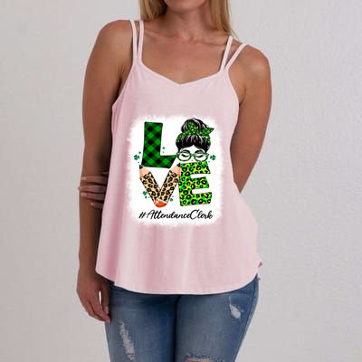 Attendance Clerk Love Bleached Messy Bun St Patricks Day Gift Women's Strappy Tank