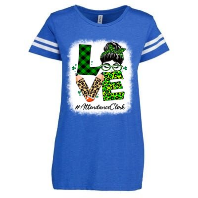 Attendance Clerk Love Bleached Messy Bun St Patricks Day Gift Enza Ladies Jersey Football T-Shirt