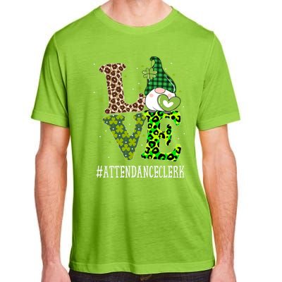 Attendance Clerk Love St Patricks Day Gnome Leopard Funny Gift Adult ChromaSoft Performance T-Shirt