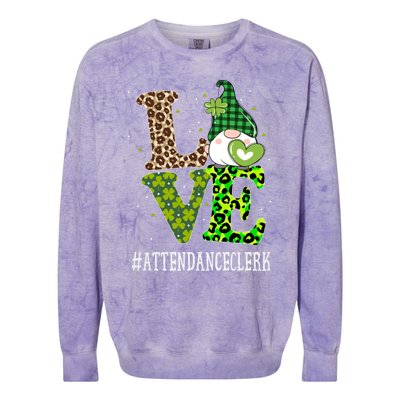 Attendance Clerk Love St Patricks Day Gnome Leopard Funny Gift Colorblast Crewneck Sweatshirt