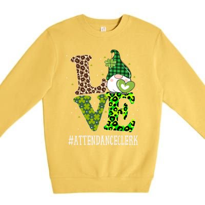 Attendance Clerk Love St Patricks Day Gnome Leopard Funny Gift Premium Crewneck Sweatshirt