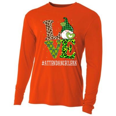 Attendance Clerk Love St Patricks Day Gnome Leopard Funny Gift Cooling Performance Long Sleeve Crew