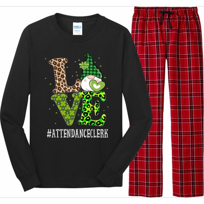 Attendance Clerk Love St Patricks Day Gnome Leopard Funny Gift Long Sleeve Pajama Set