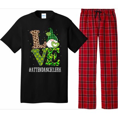 Attendance Clerk Love St Patricks Day Gnome Leopard Funny Gift Pajama Set