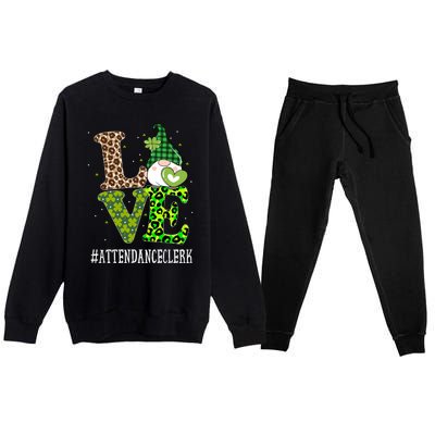 Attendance Clerk Love St Patricks Day Gnome Leopard Funny Gift Premium Crewneck Sweatsuit Set