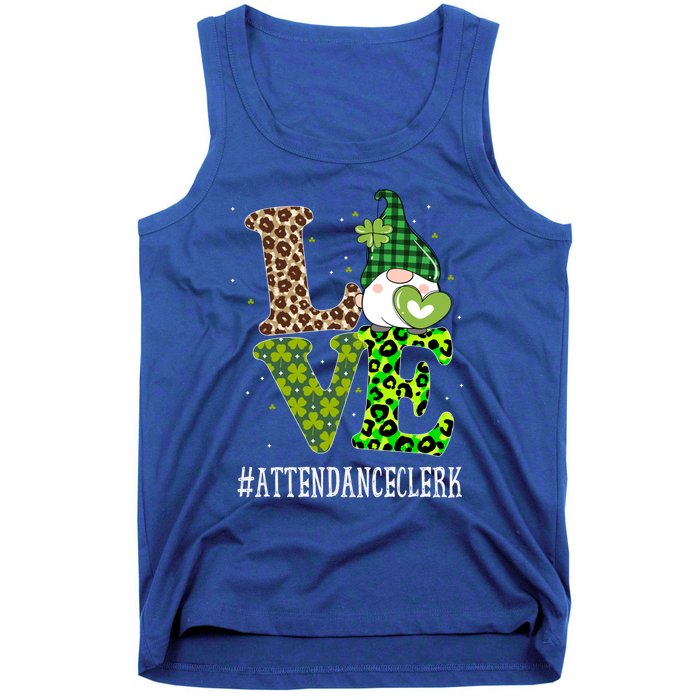 Attendance Clerk Love St Patricks Day Gnome Leopard Funny Gift Tank Top