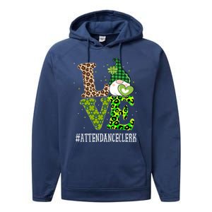 Attendance Clerk Love St Patricks Day Gnome Leopard Funny Gift Performance Fleece Hoodie