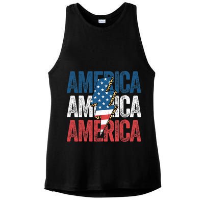 America Cheetah Leopard Lightning Bolt 4th Of July Ladies PosiCharge Tri-Blend Wicking Tank
