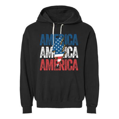 America Cheetah Leopard Lightning Bolt 4th Of July Garment-Dyed Fleece Hoodie