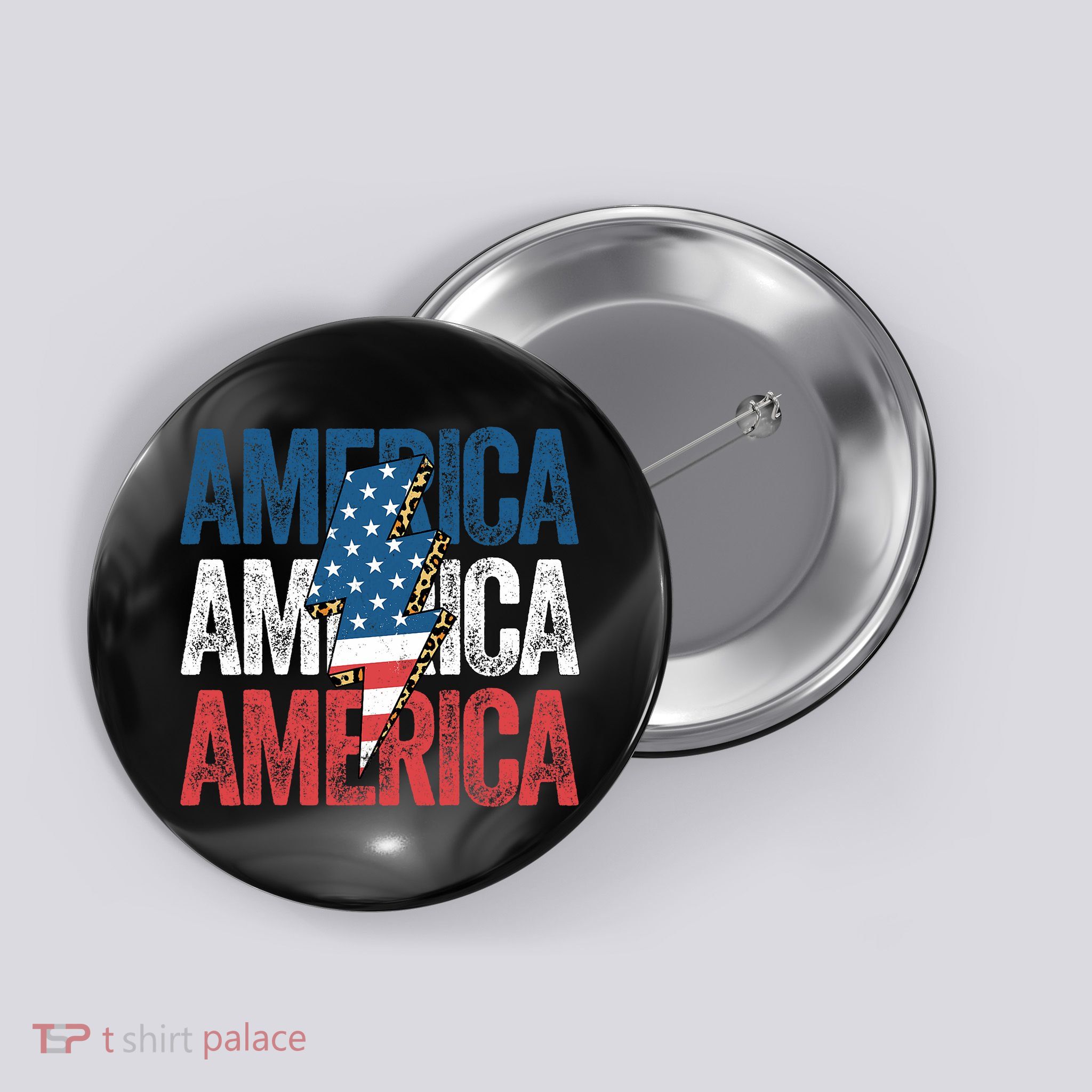 America Cheetah Leopard Lightning Bolt 4th Of July Button