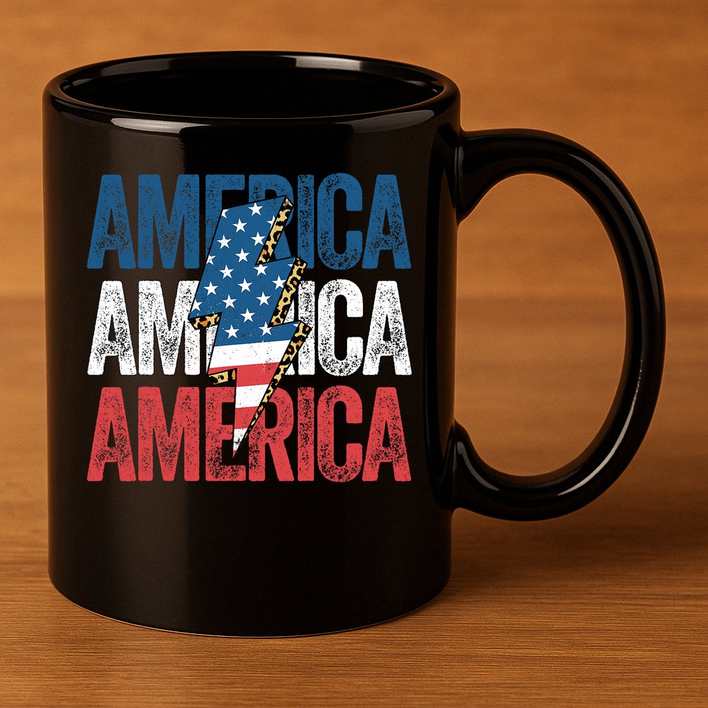 America Cheetah Leopard Lightning Bolt 4th Of July 11oz C Handle Ceramic Mug