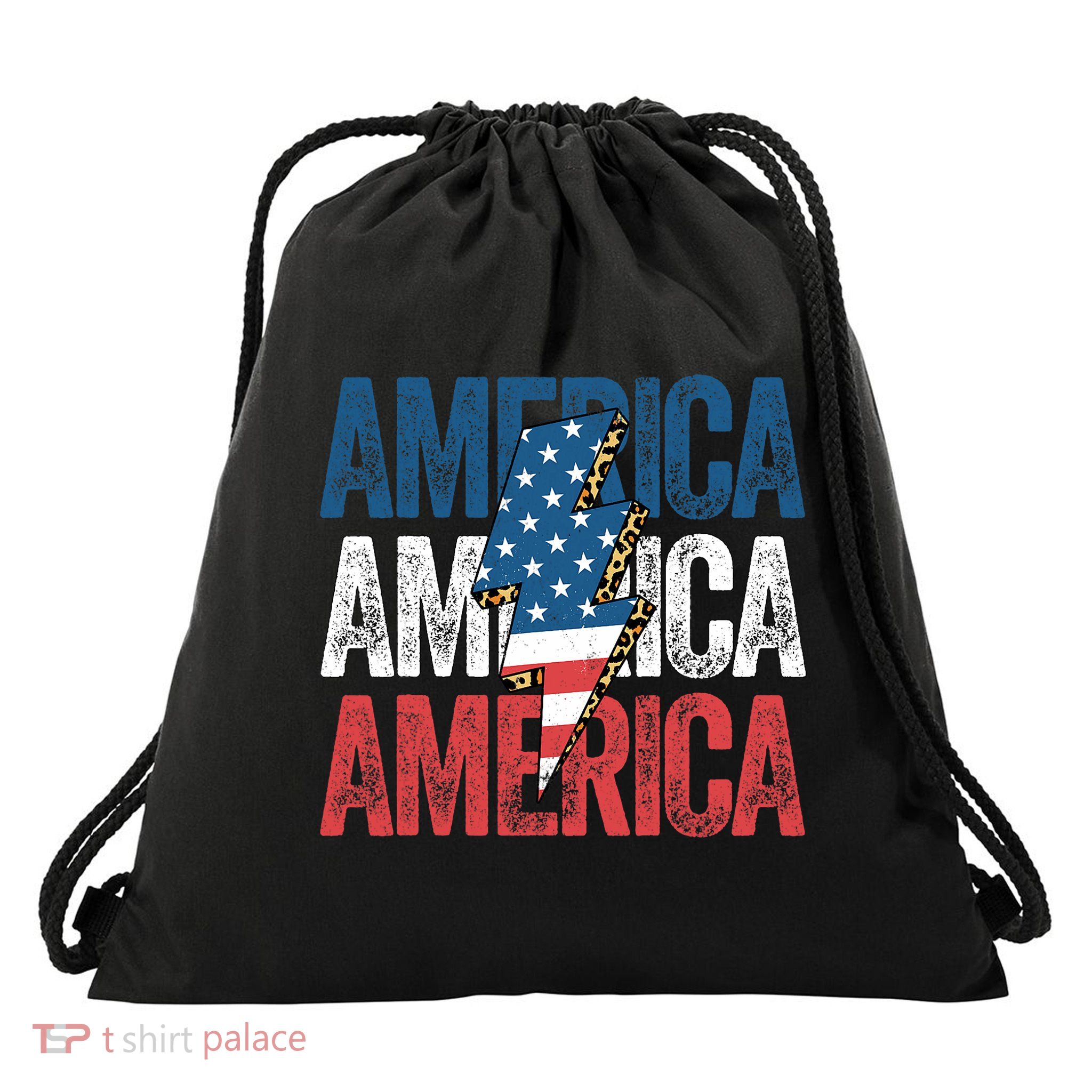 America Cheetah Leopard Lightning Bolt 4th Of July Drawstring Bag