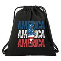 America Cheetah Leopard Lightning Bolt 4th Of July Drawstring Bag