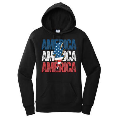 America Cheetah Leopard Lightning Bolt 4th Of July Women's Pullover Hoodie