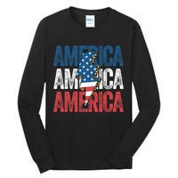 America Cheetah Leopard Lightning Bolt 4th Of July Tall Long Sleeve T-Shirt