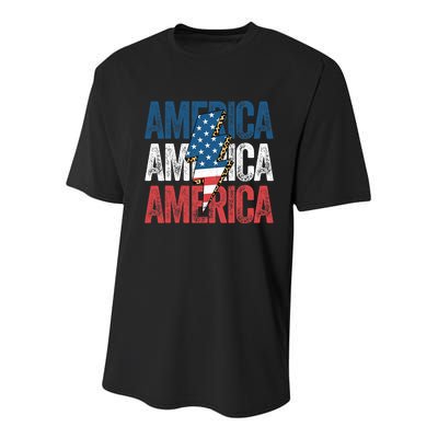 America Cheetah Leopard Lightning Bolt 4th Of July Youth Performance Sprint T-Shirt