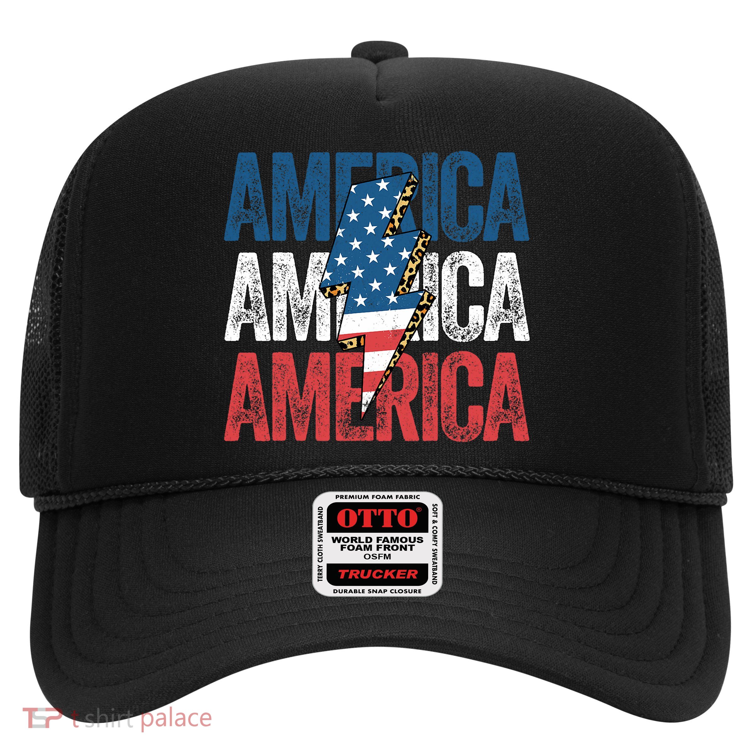 America Cheetah Leopard Lightning Bolt 4th Of July Trucker Hat
