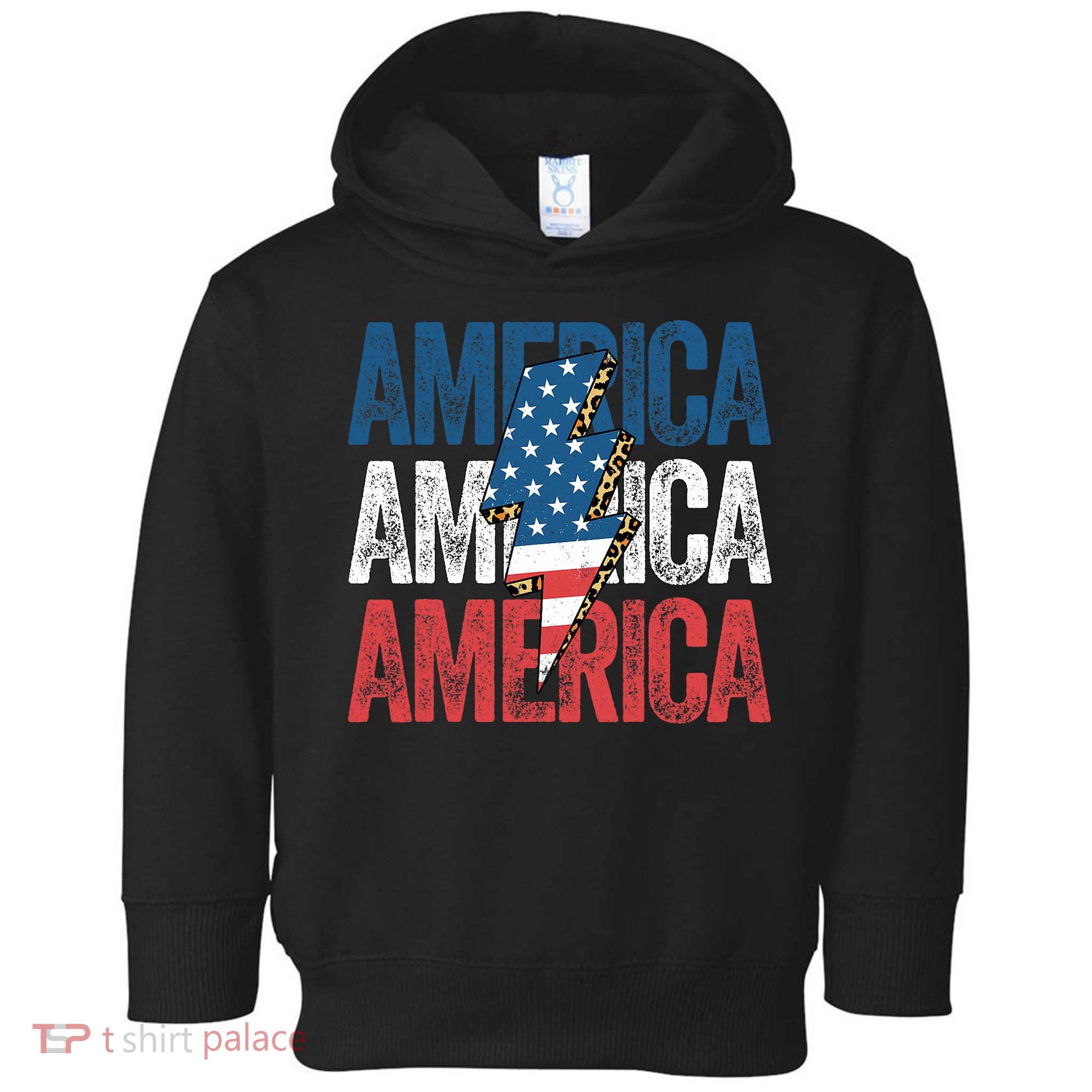 America Cheetah Leopard Lightning Bolt 4th Of July Toddler Hoodie