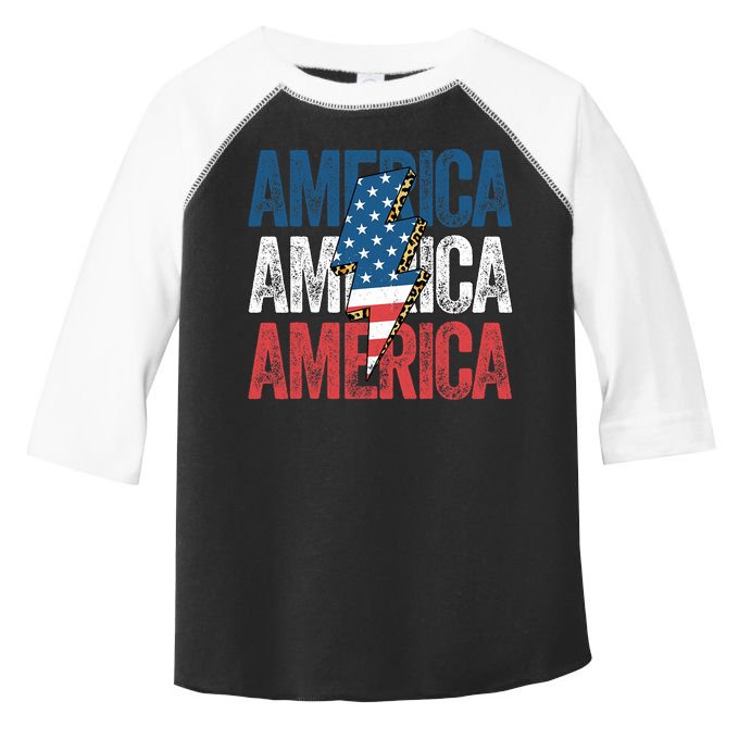 America Cheetah Leopard Lightning Bolt 4th Of July Toddler Fine Jersey T-Shirt