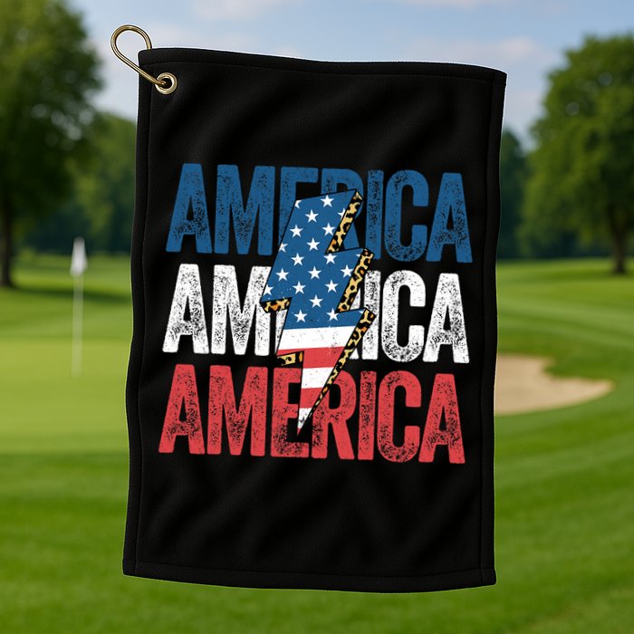 America Cheetah Leopard Lightning Bolt 4th Of July Golf Towel
